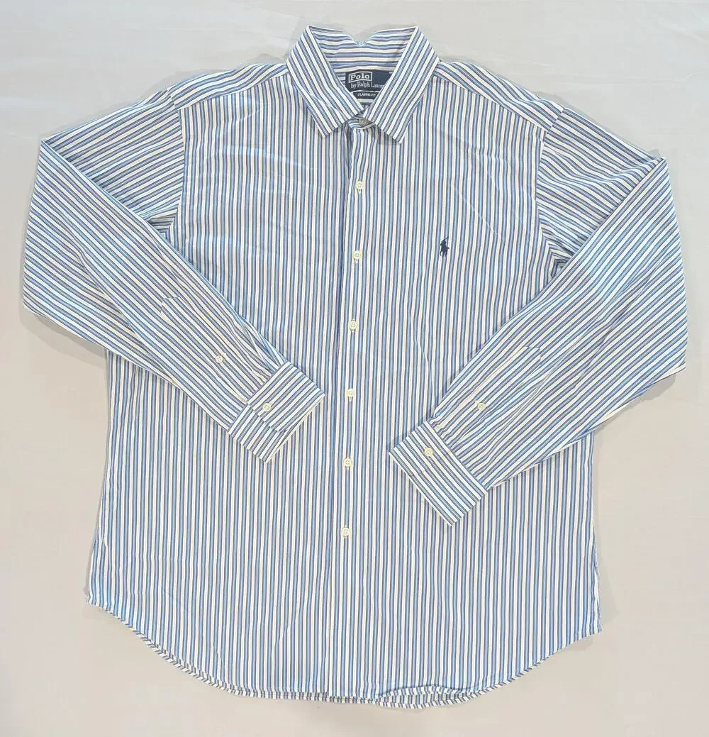 Polo Ralph Lauren Shirt Mens XL Blue Striped Long Sleeve Button Up Dress